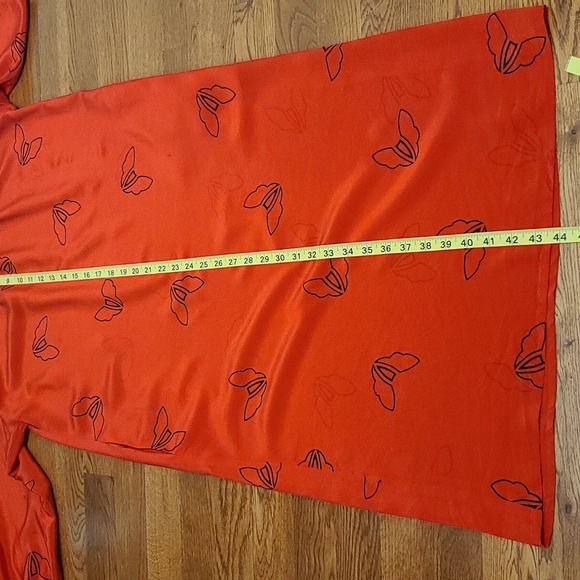 SOO Yung Lee Women's Red and Black Silk Long Sleeve Midi Dress (Sz M) - Picture 10 of 11